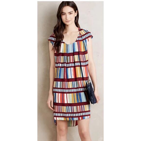Anthropologie 4 Maeve Au Revoir Colorful Stripe Library Bookshelf Shift Dress S - Picture 2 of 15